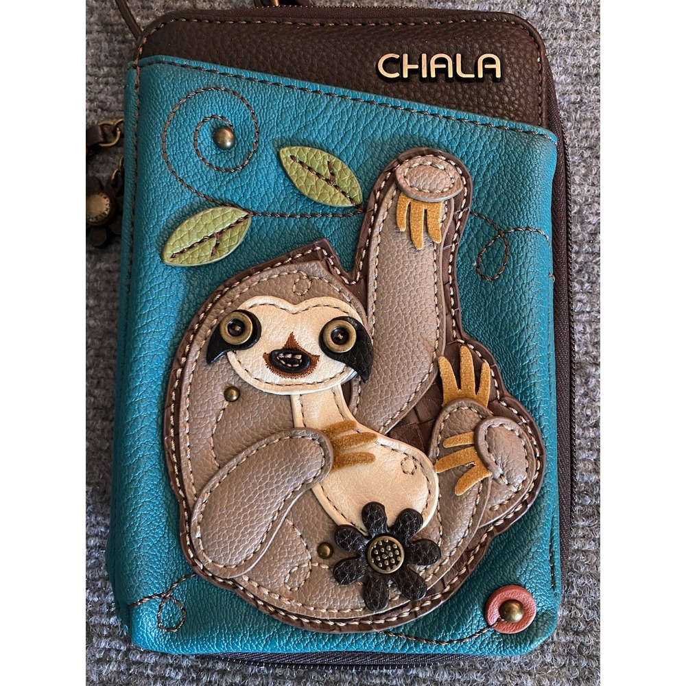 Chala Sloth Small Crossbody Bag Green/Brown Zip Detachable Strap Gold HW